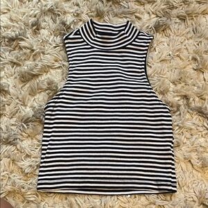 Blue and White Crop Turtle neck with Sleeveless Design